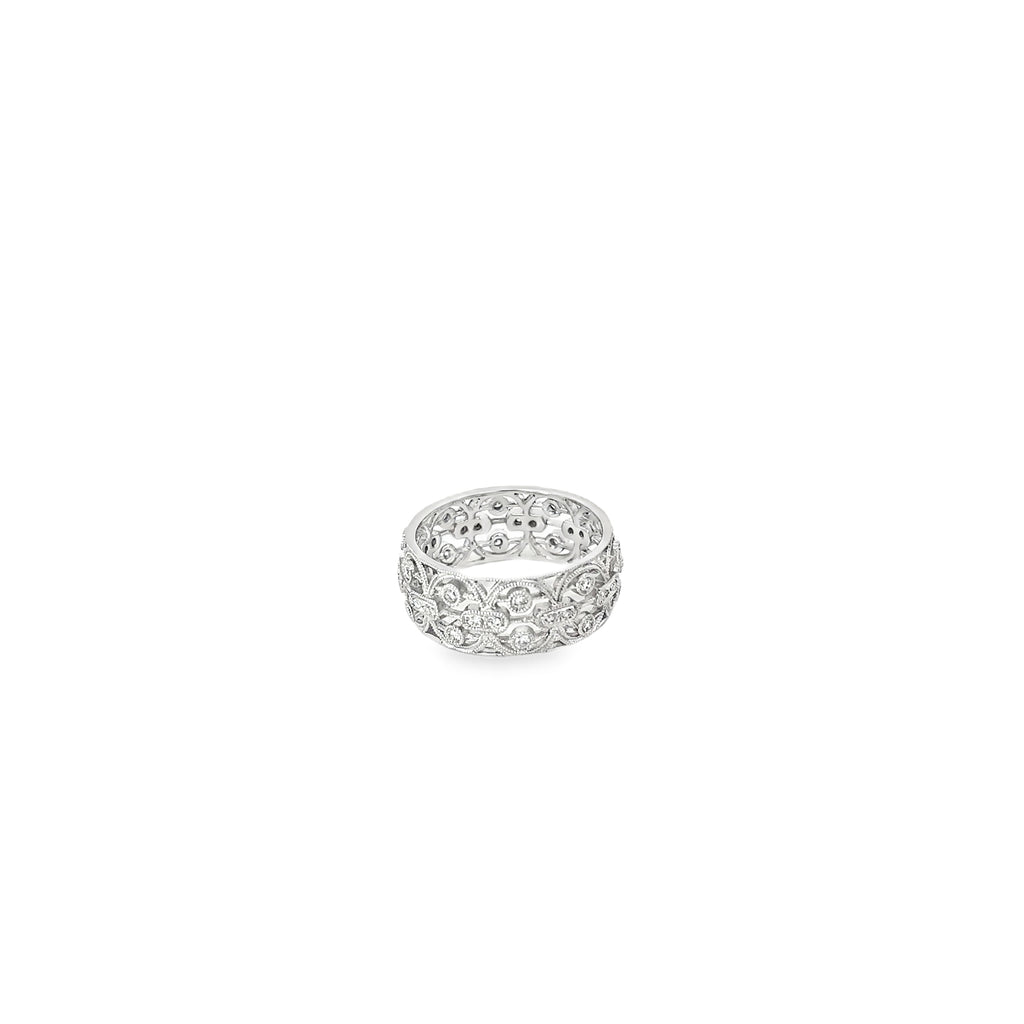 18K White Gold Pave Diamond 8 mm Wide Eternity Band