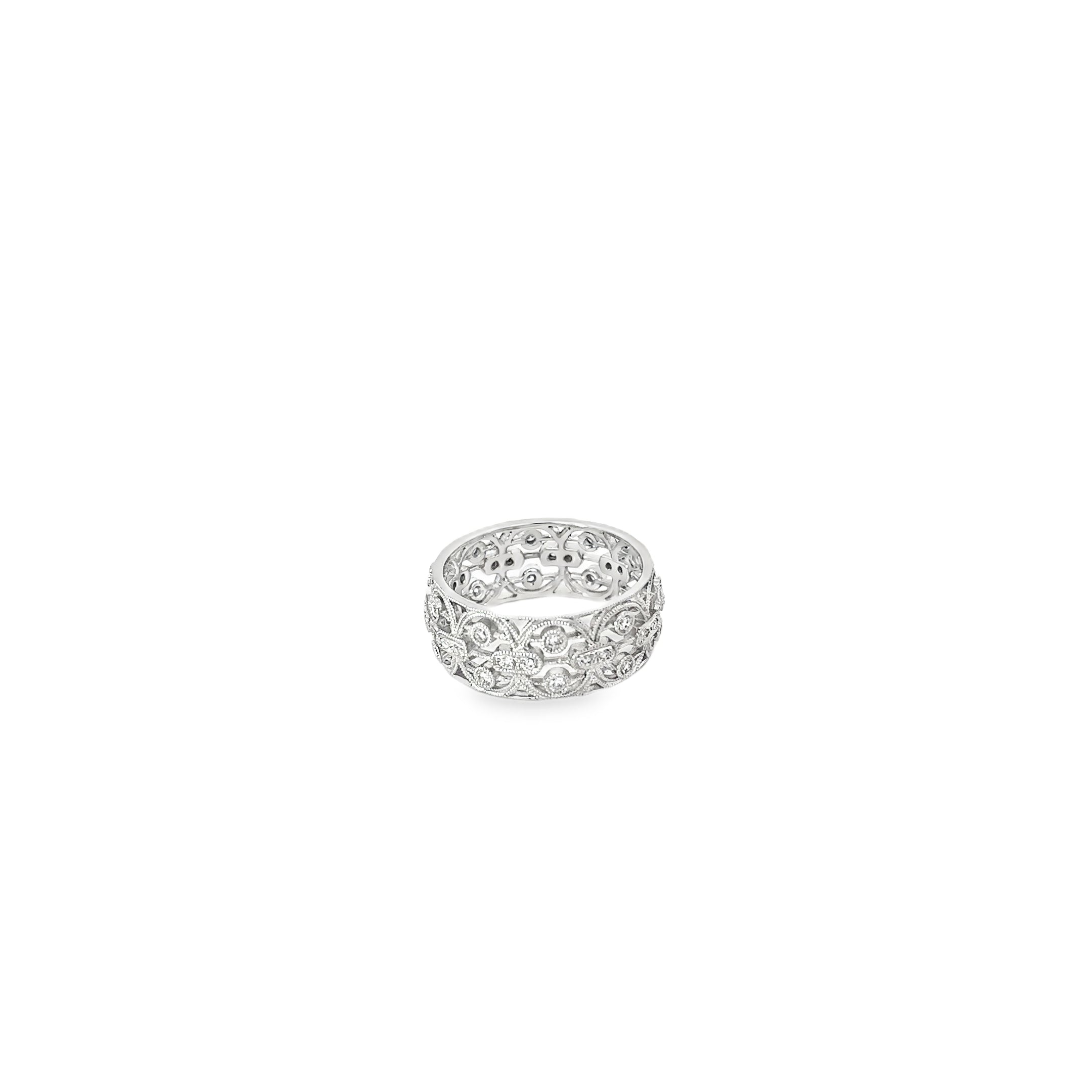 18K White Gold Pave Diamond 8 mm Wide Eternity Band