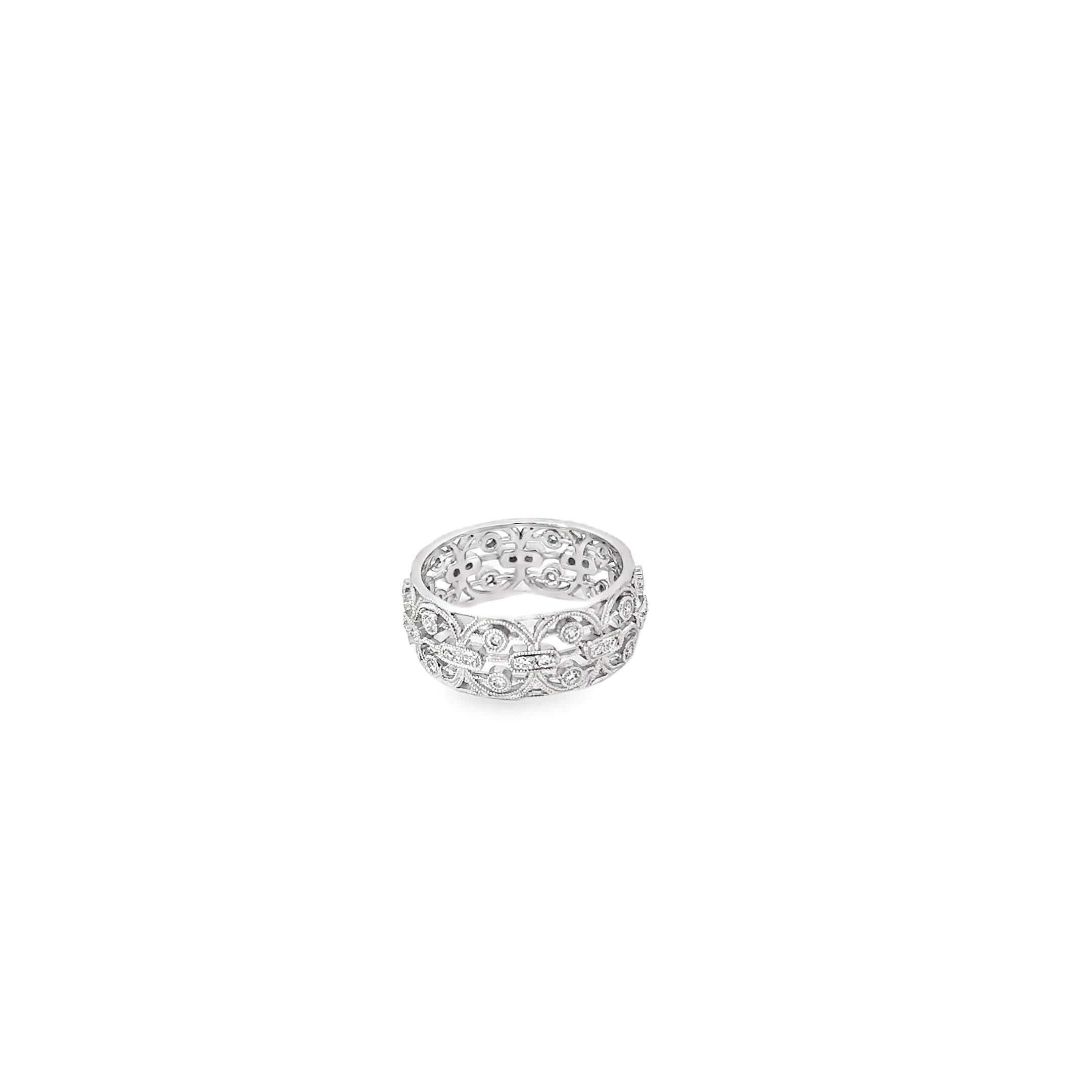 18K White Gold Pave Diamond 8 mm Wide Eternity Band