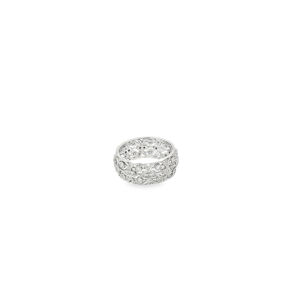 18K White Gold Pave Diamond 8 mm Wide Eternity Band