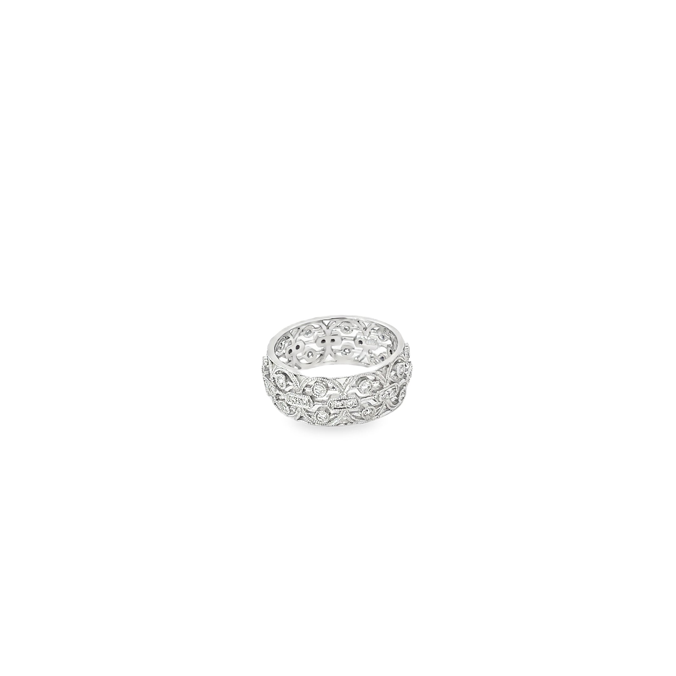 18K White Gold Pave Diamond 8 mm Wide Eternity Band