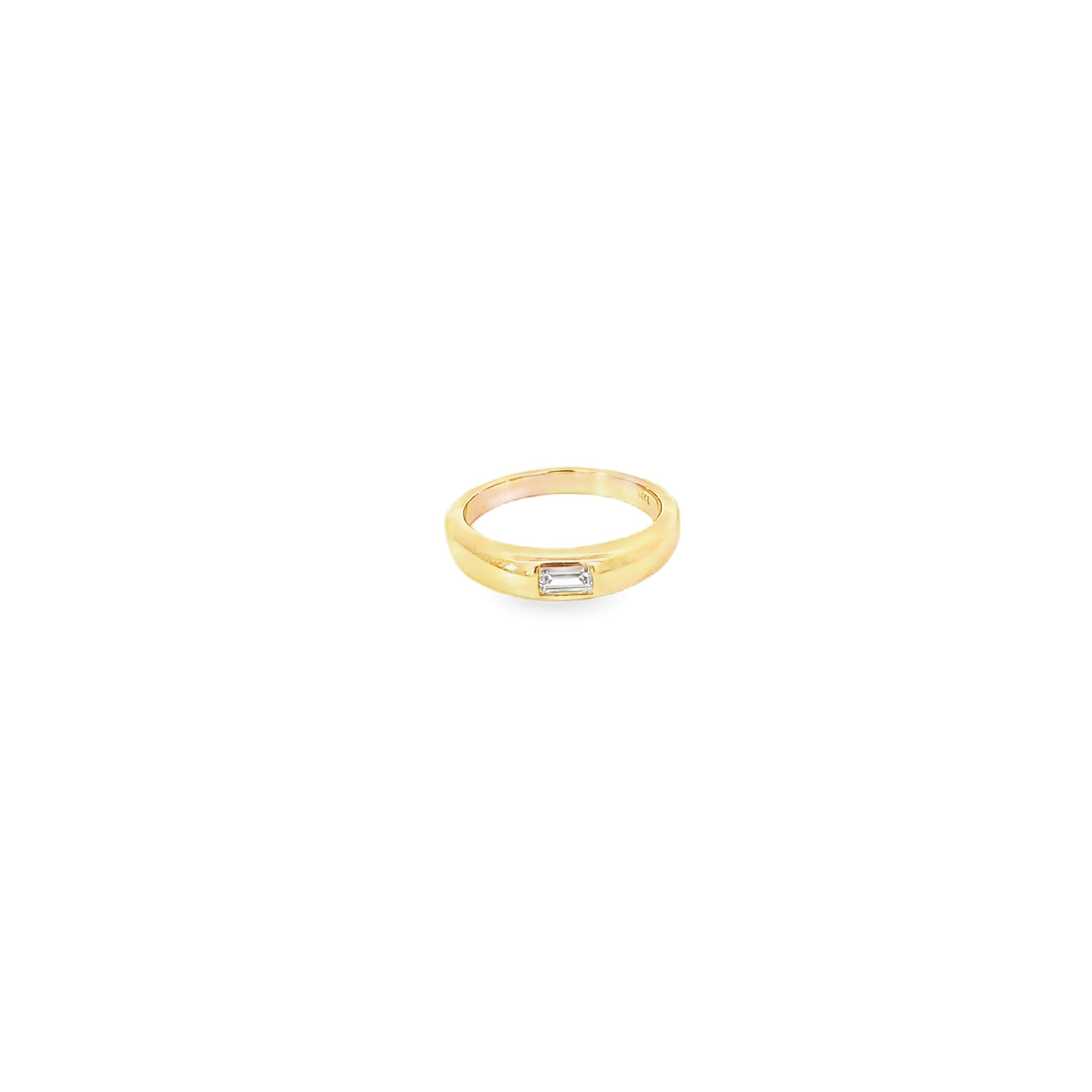 14K Yellow Gold Burnished Baguette Diamond Band With a Tapered Shank