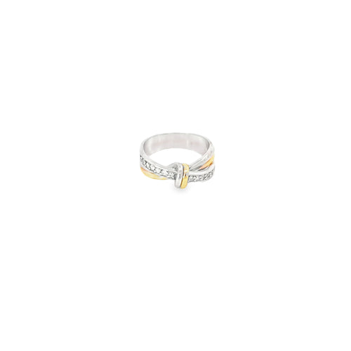 14K White Gold and Diamond Love Knot Band with Yellow Accents