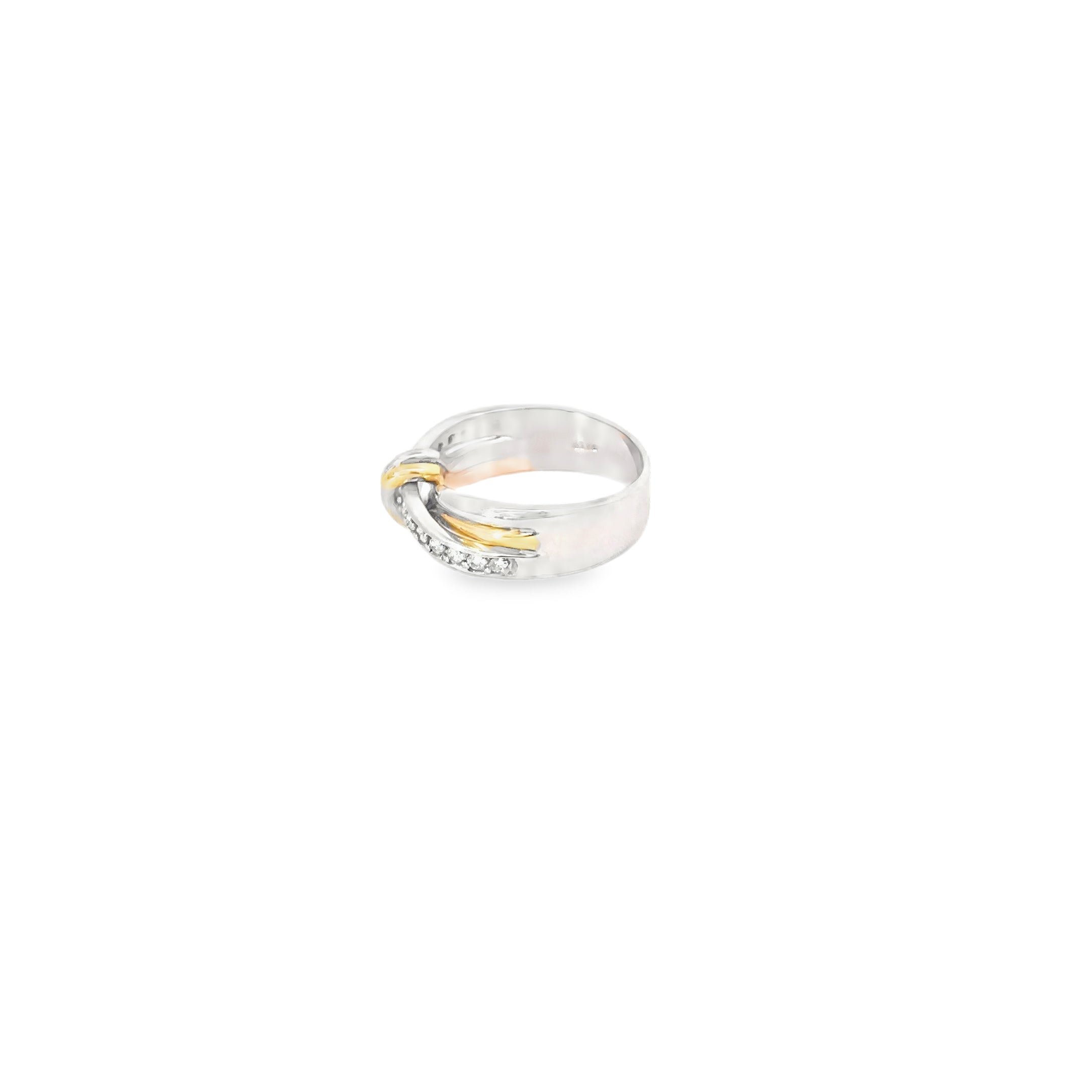 14K White Gold and Diamond Love Knot Band with Yellow Accents