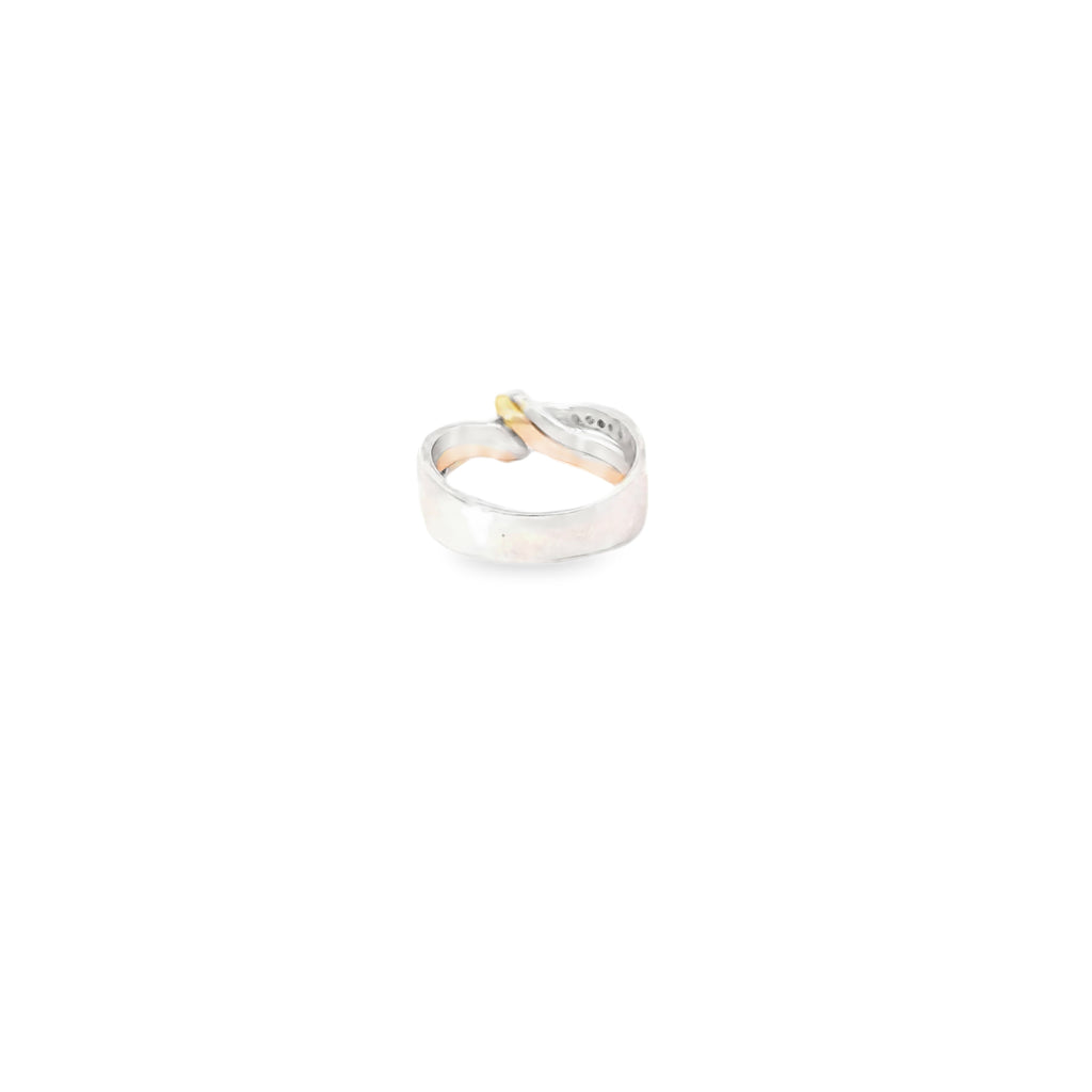 14K White Gold and Diamond Love Knot Band with Yellow Accents