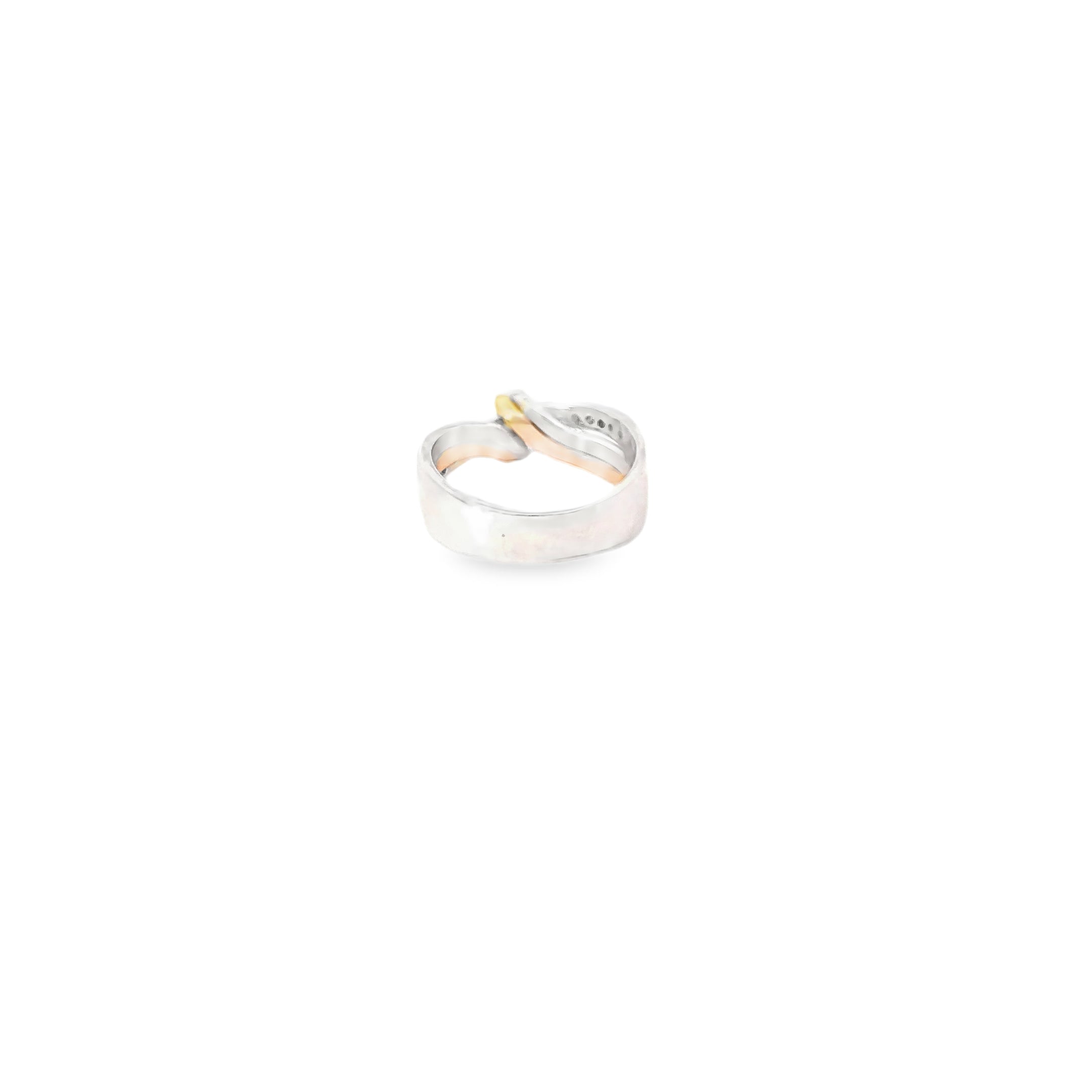 14K White Gold and Diamond Love Knot Band with Yellow Accents