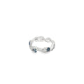 14K White Gold Saphire and Pave Diamond Double Wave Ring