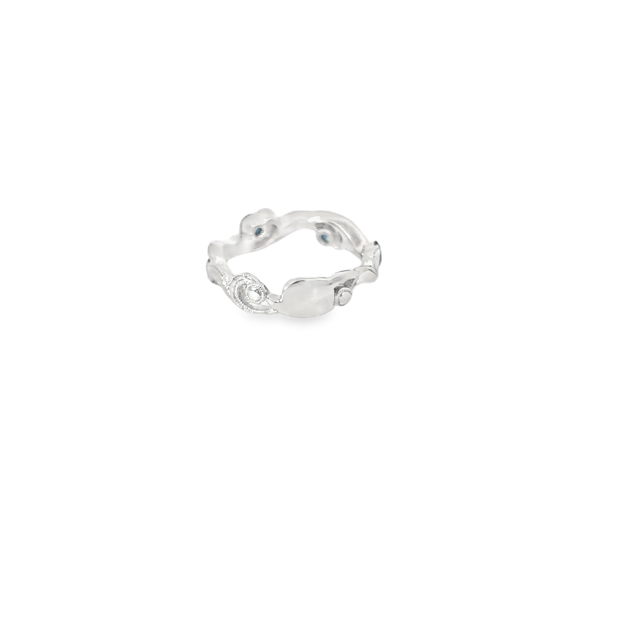 14K White Gold Saphire and Pave Diamond Double Wave Ring
