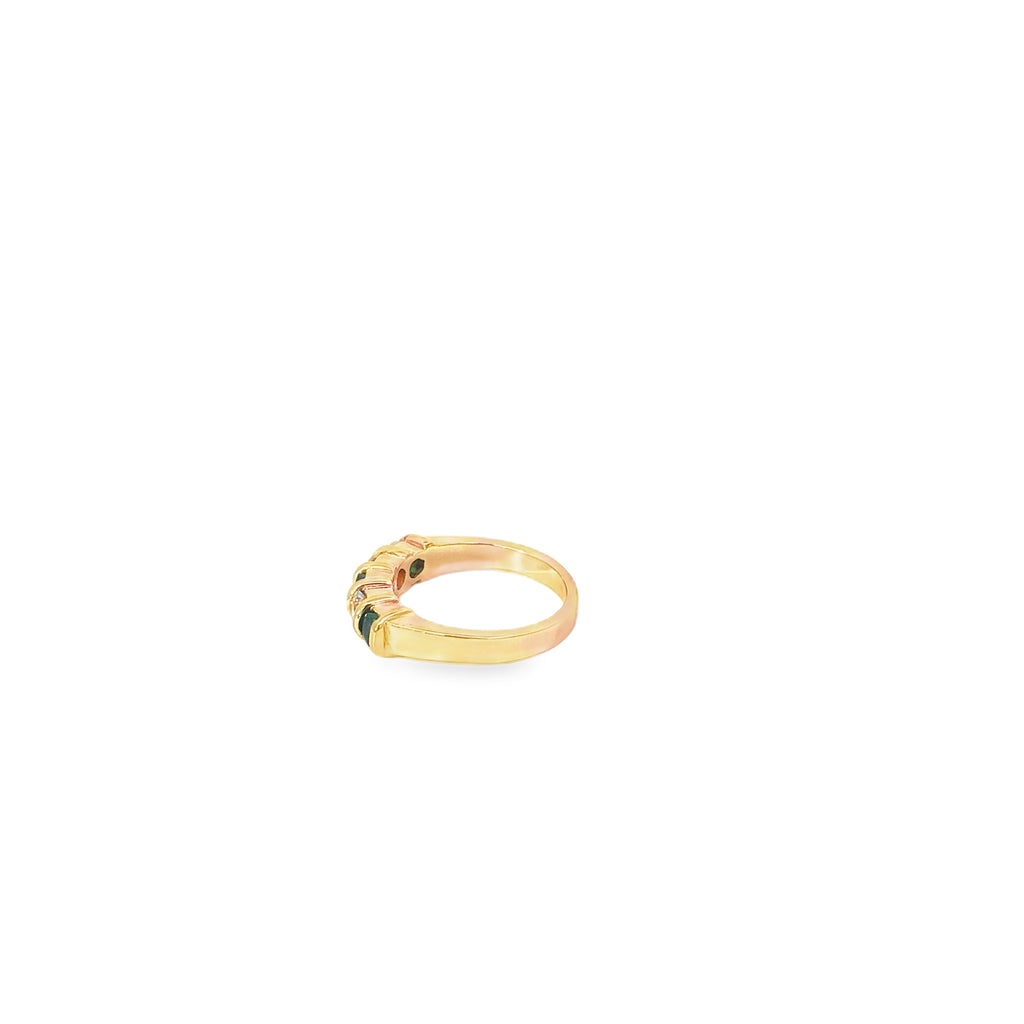 14K Yellow Gold Emerald and Diamond Wedding Band