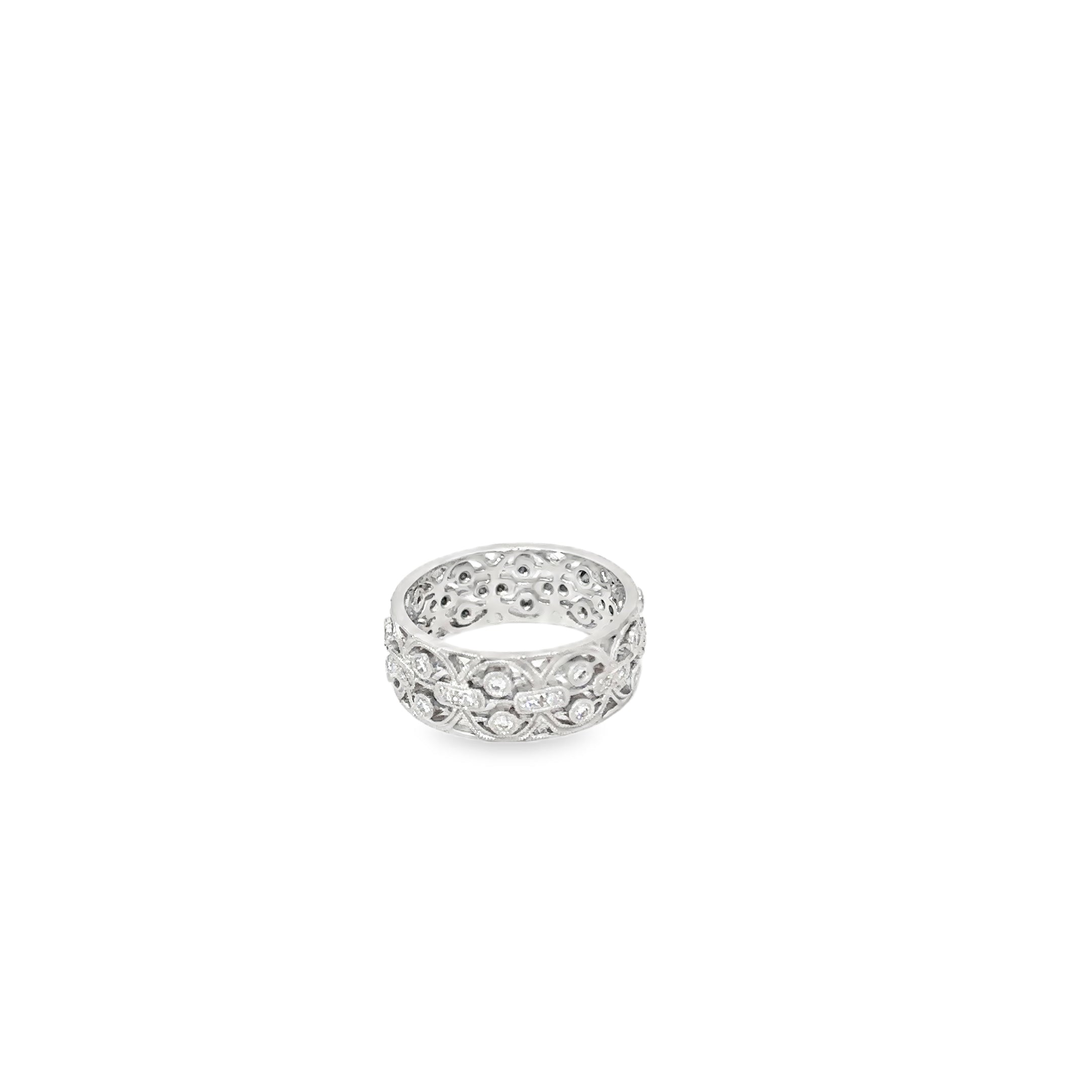 18K White Gold Pave Diamond 8 mm Wide Eternity Band