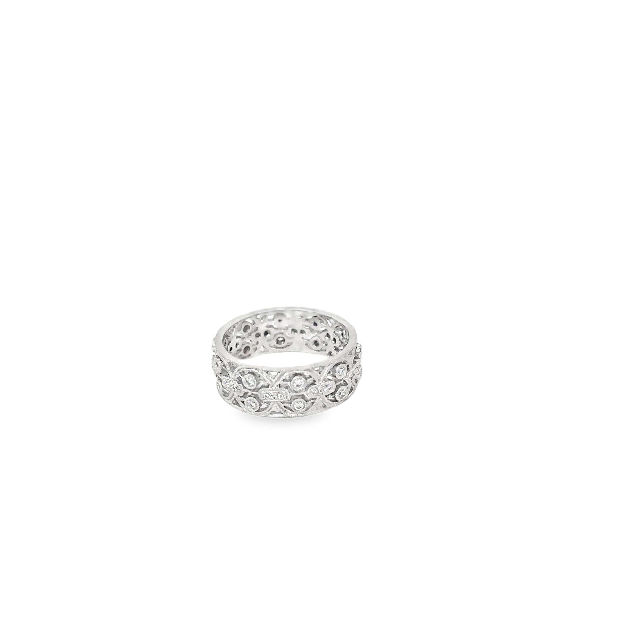 18K White Gold Pave Diamond 8 mm Wide Eternity Band