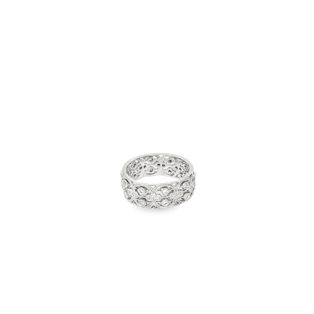 18K White Gold Pave Diamond 8 mm Wide Eternity Band