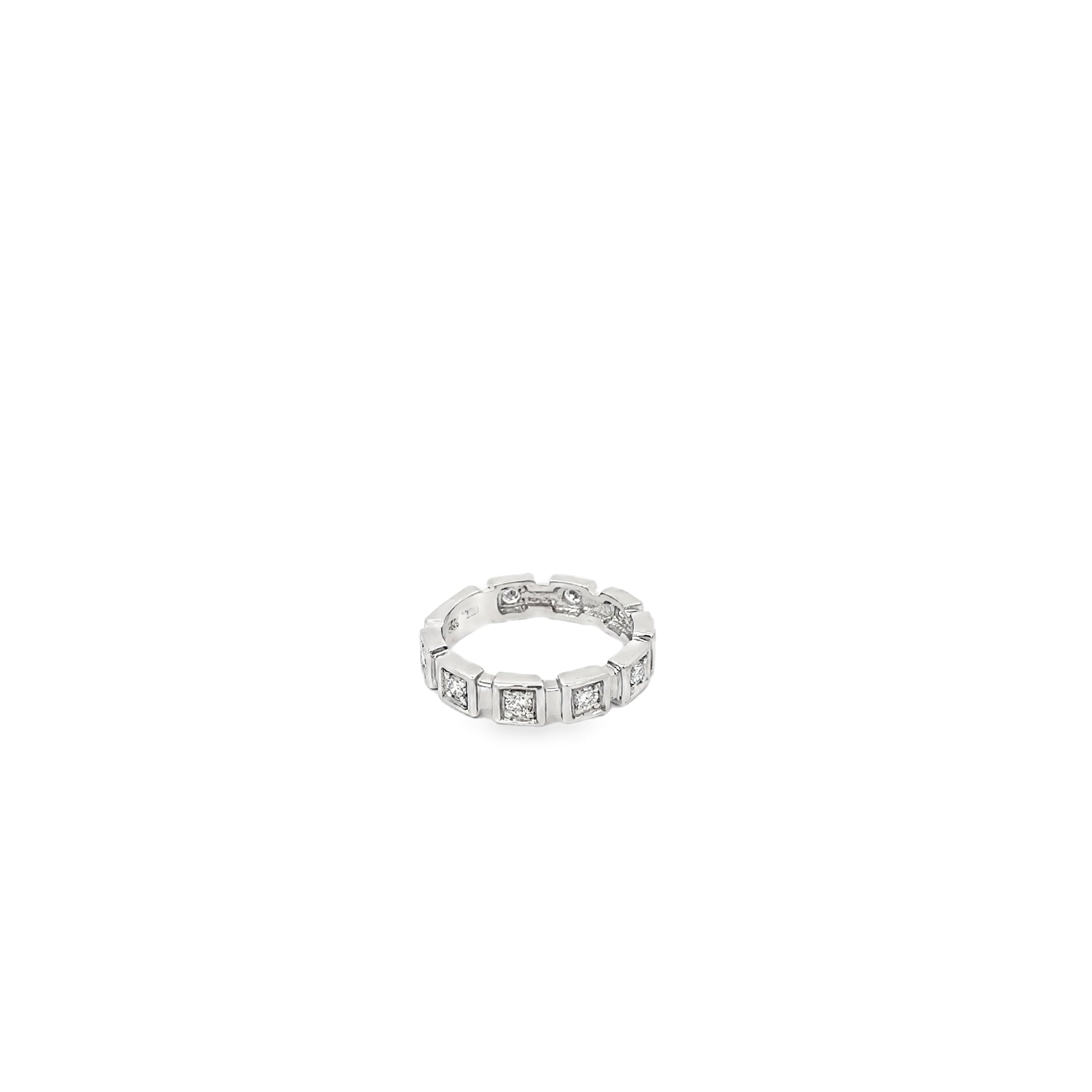 14K White Gold 4mm Wide Wedding Band with 9 Round Diamonds in Square Settings