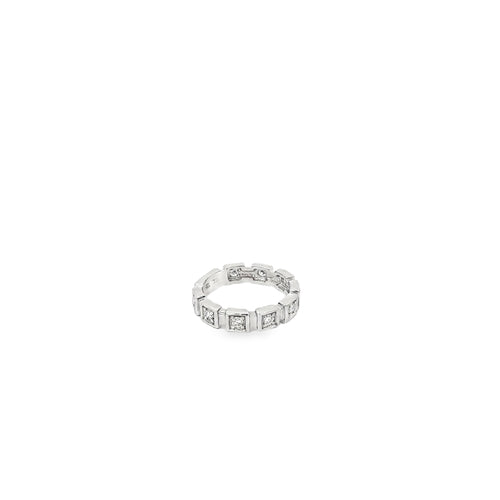 14K White Gold 4mm Wide Wedding Band with 9 Round Diamonds in Square Settings