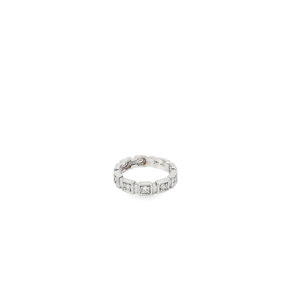14K White Gold 4mm Wide Wedding Band with 9 Round Diamonds in Square Settings