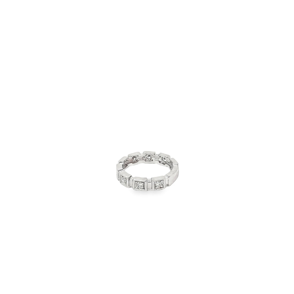 14K White Gold 4mm Wide Wedding Band with 9 Round Diamonds in Square Settings