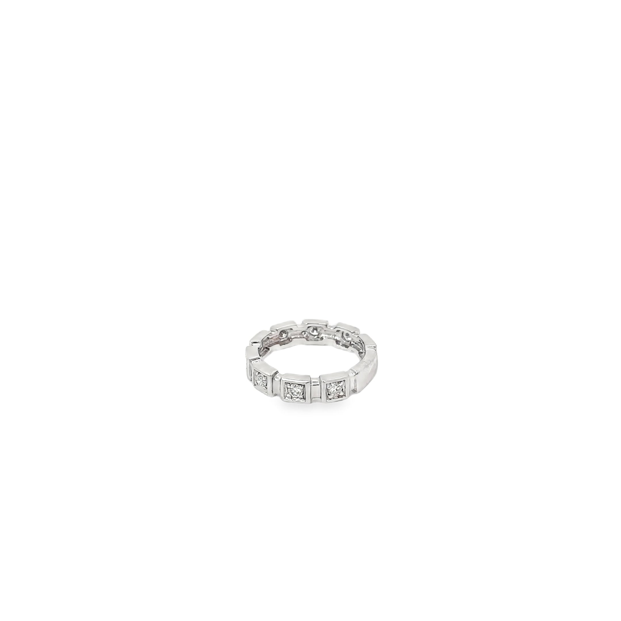 14K White Gold 4mm Wide Wedding Band with 9 Round Diamonds in Square Settings