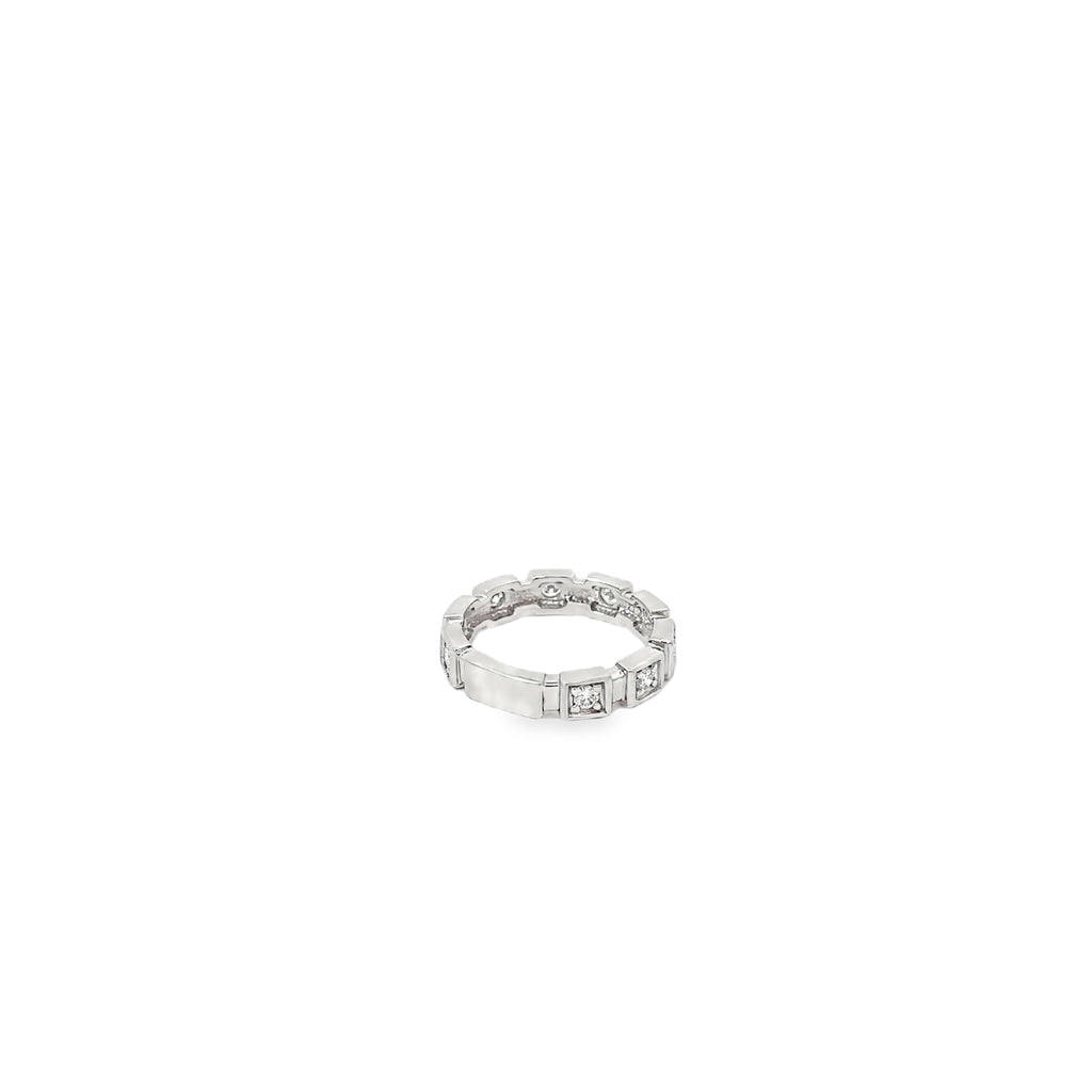 14K White Gold 4mm Wide Wedding Band with 9 Round Diamonds in Square Settings