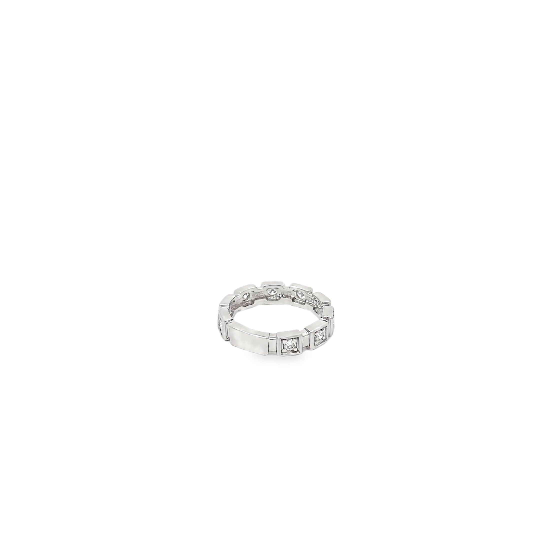 14K White Gold 4mm Wide Wedding Band with 9 Round Diamonds in Square Settings