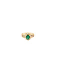 14K Yellow Gold Oval Deep Green Emerald Ring Surrounded by Diamonds