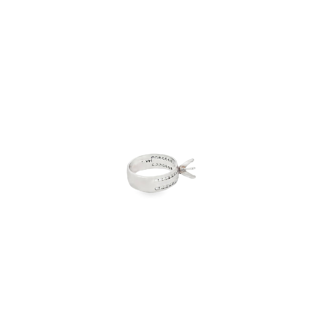 14K White Gold Wide Band Engagement Ring with a Double Row of Channel Set Diamonds