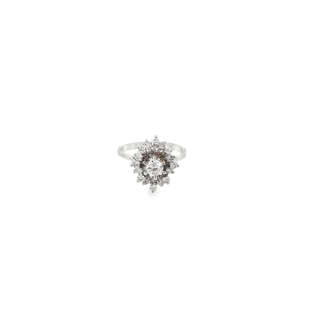 14K White Gold Oval Shaped Diamond Cocktail Ring