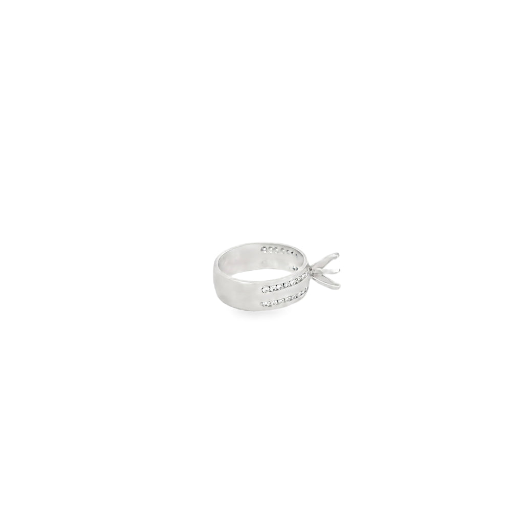 14K White Gold Wide Band Engagement Ring with a Double Row of Channel Set Diamonds