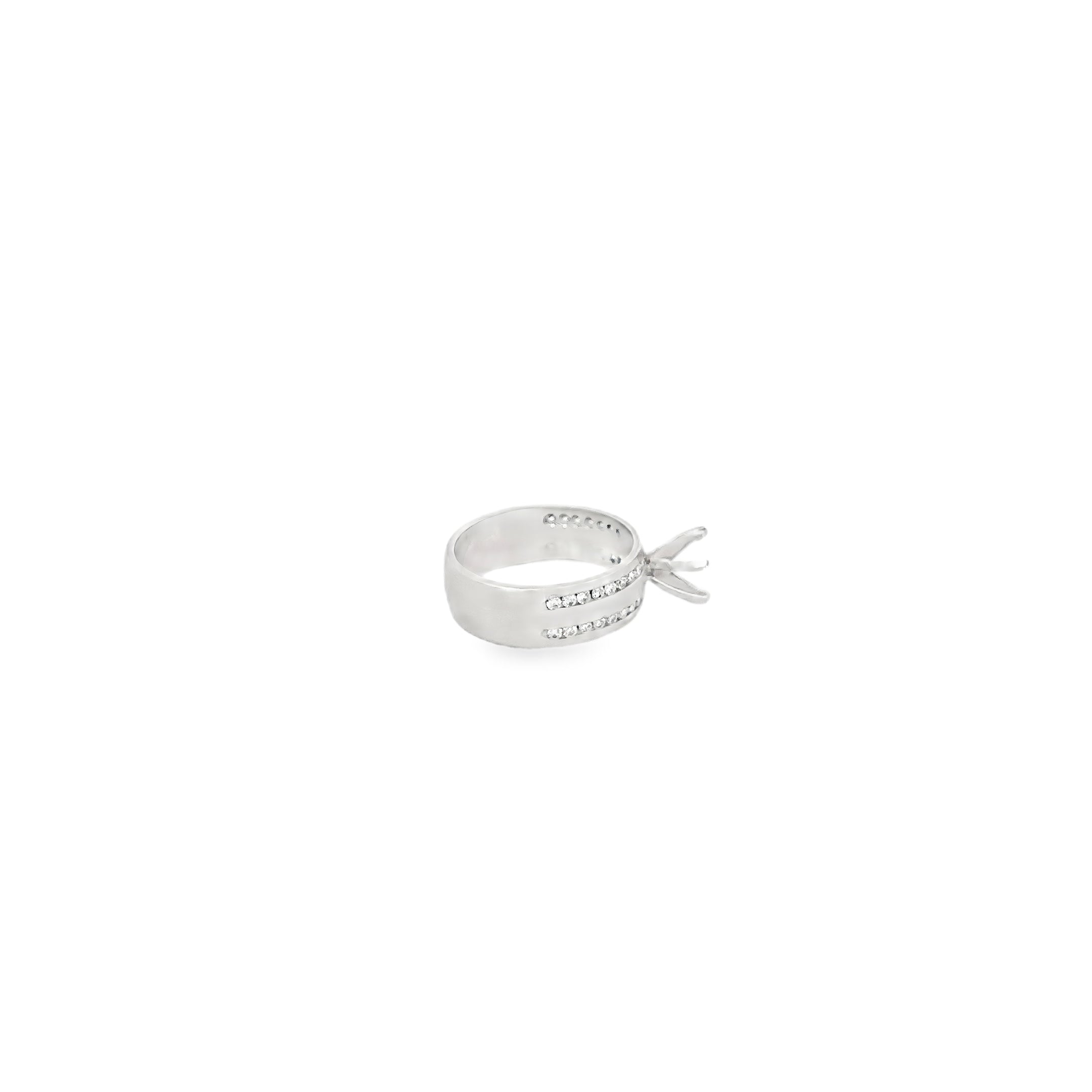 14K White Gold Wide Band Engagement Ring with a Double Row of Channel Set Diamonds