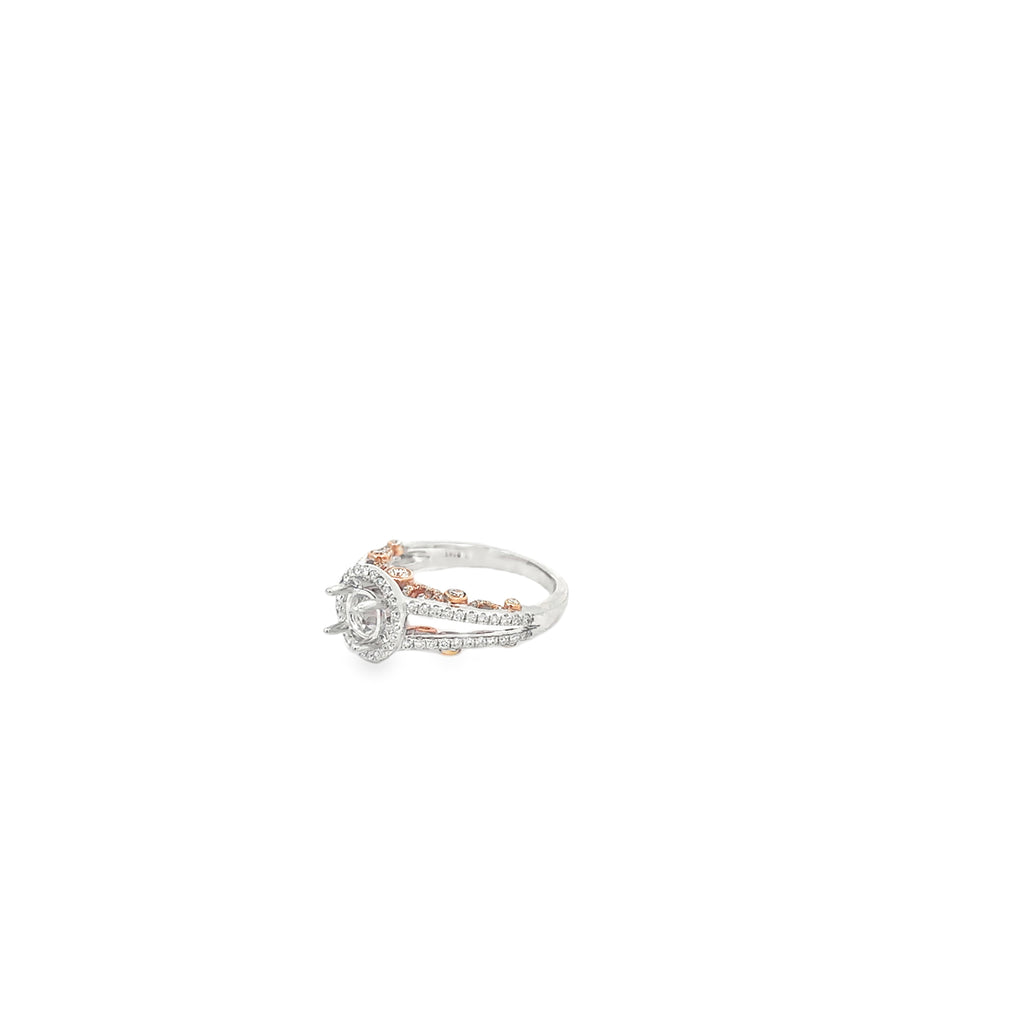 14K White and Rose Gold Accented Under Bezel Open Shank With Halo