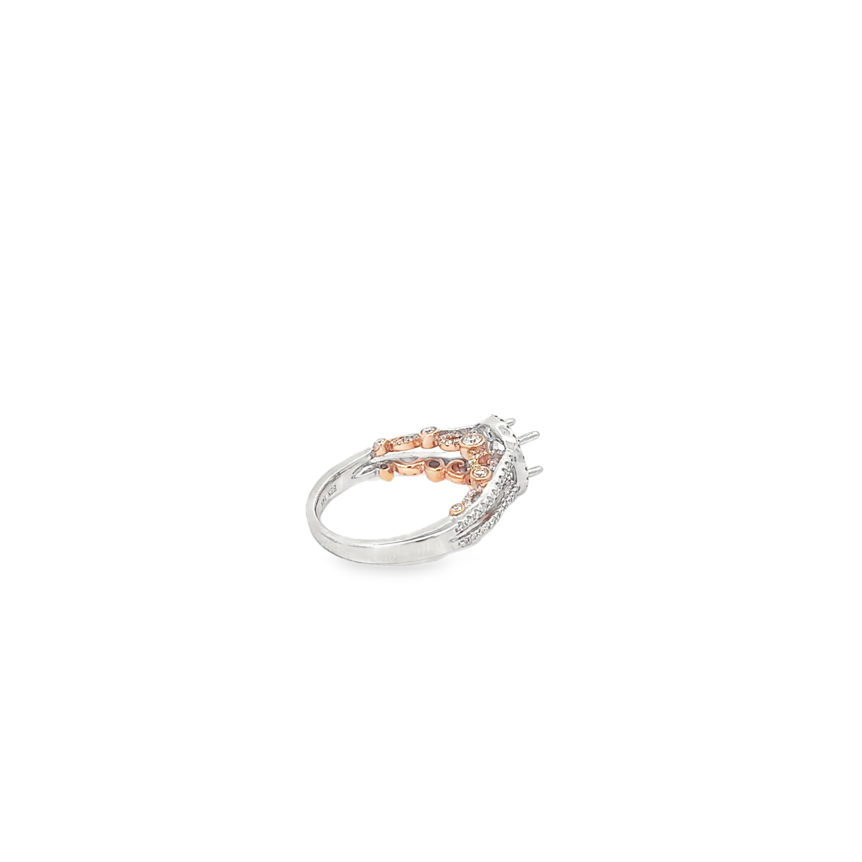14K White and Rose Gold Accented Under Bezel Open Shank With Halo