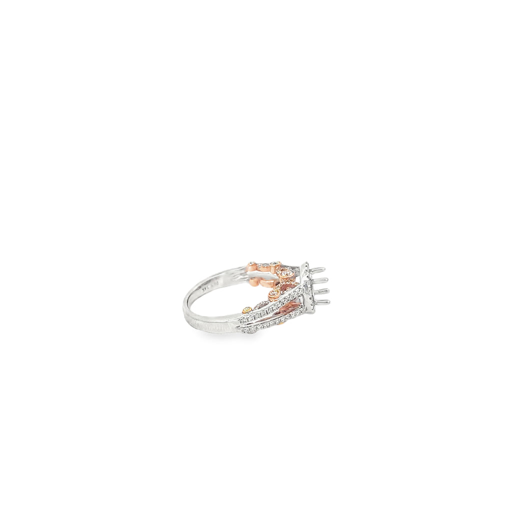 14K White and Rose Gold Accented Under Bezel Open Shank With Halo