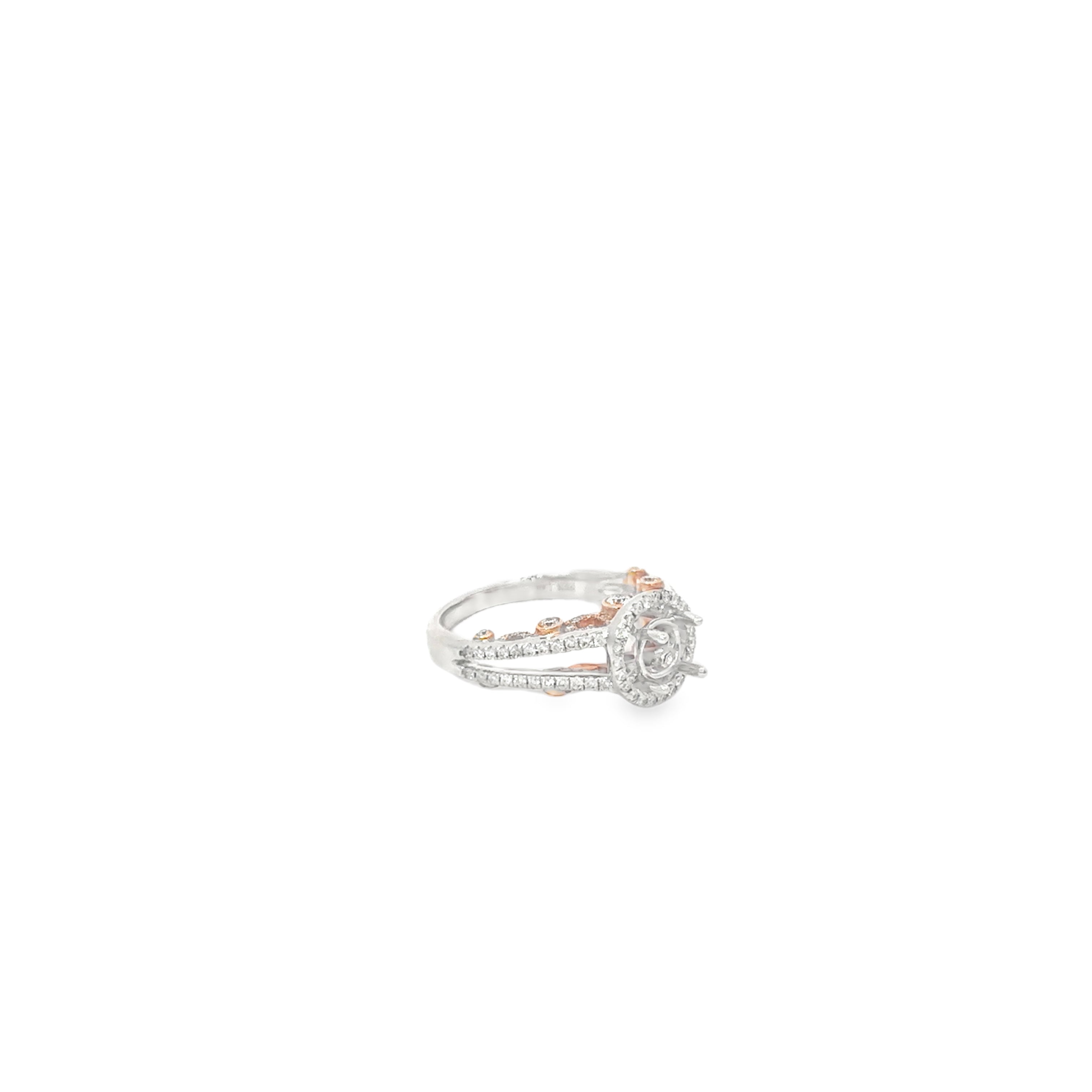 14K White and Rose Gold Accented Under Bezel Open Shank With Halo