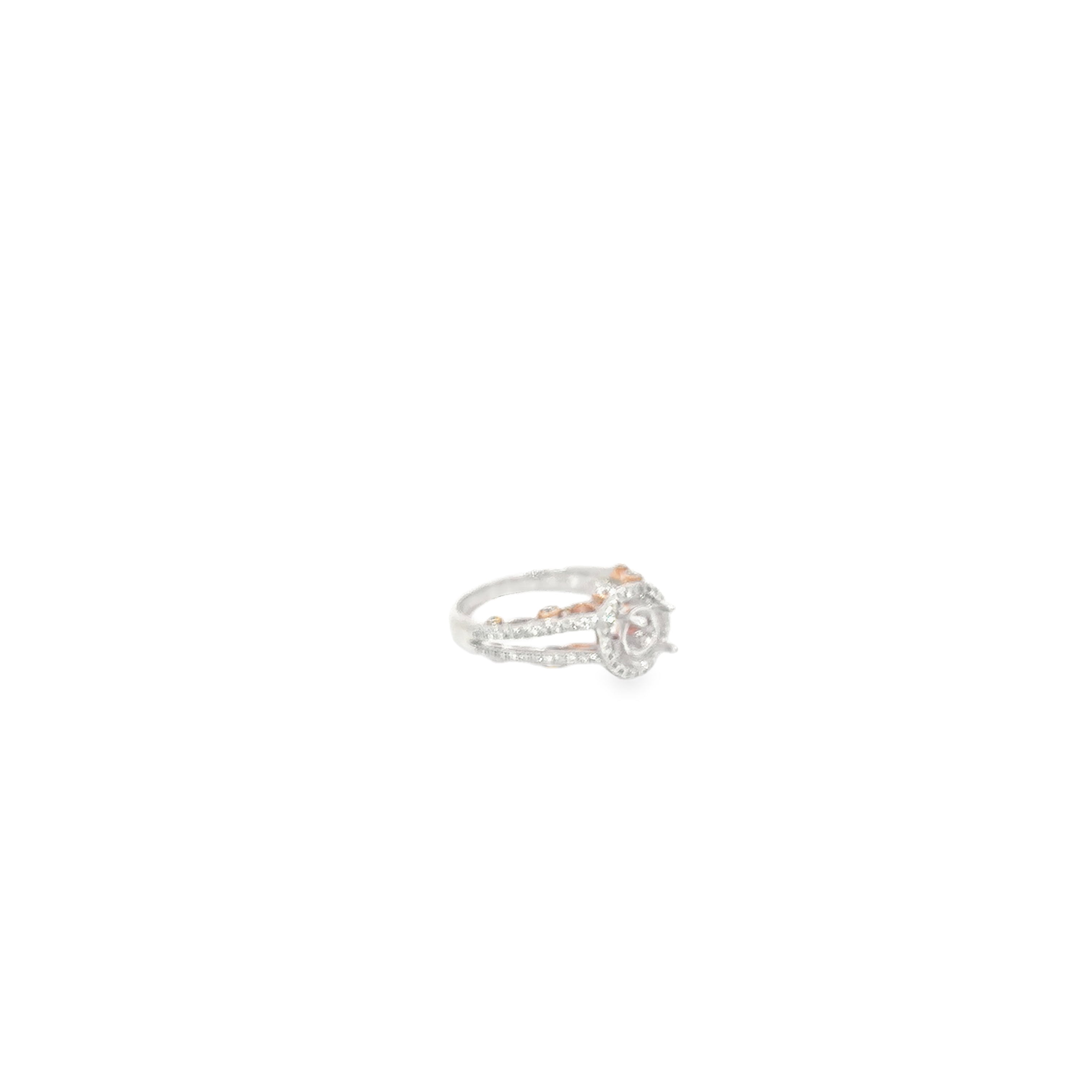 14K White and Rose Gold Accented Under Bezel Open Shank With Halo