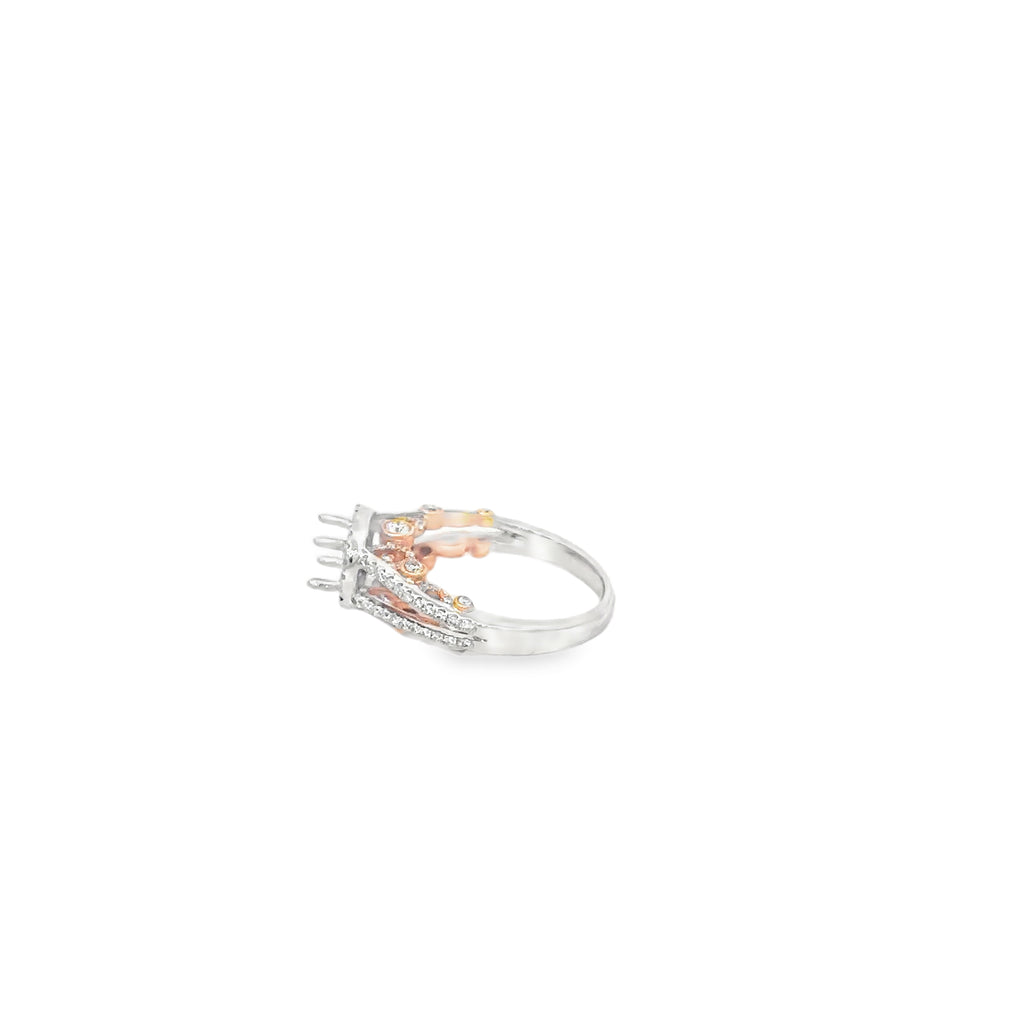 14K White and Rose Gold Accented Under Bezel Open Shank With Halo
