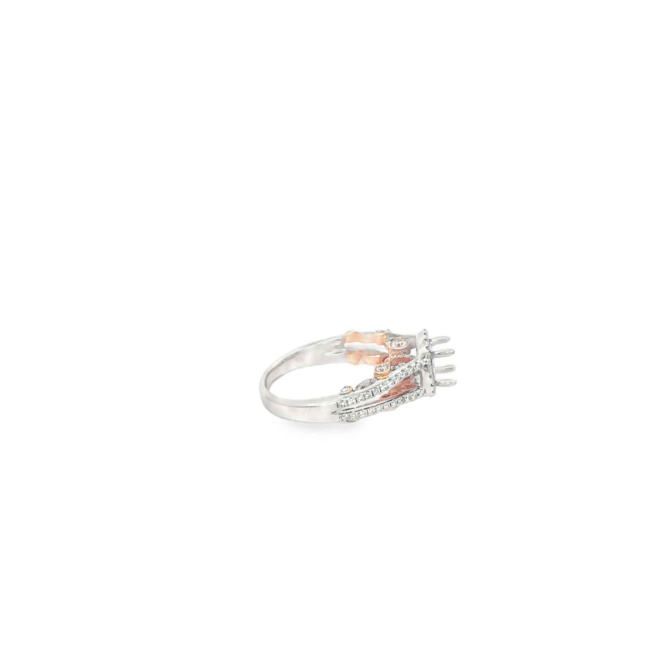 14K White and Rose Gold Accented Under Bezel Open Shank With Halo
