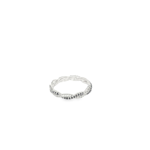 14K White Gold Black and White Diamonds Braided Eternity Band