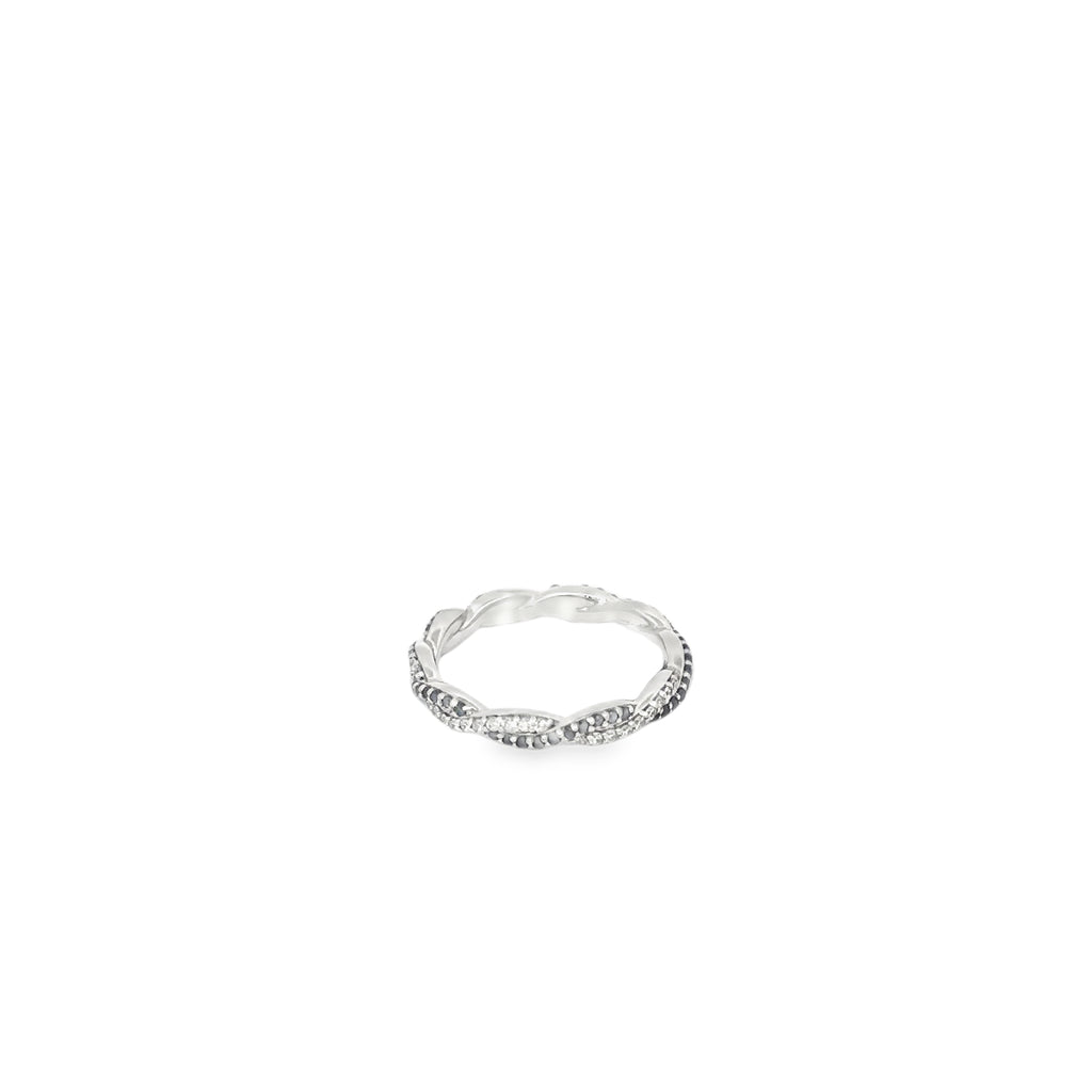 14K White Gold Black and White Diamonds Braided Eternity Band