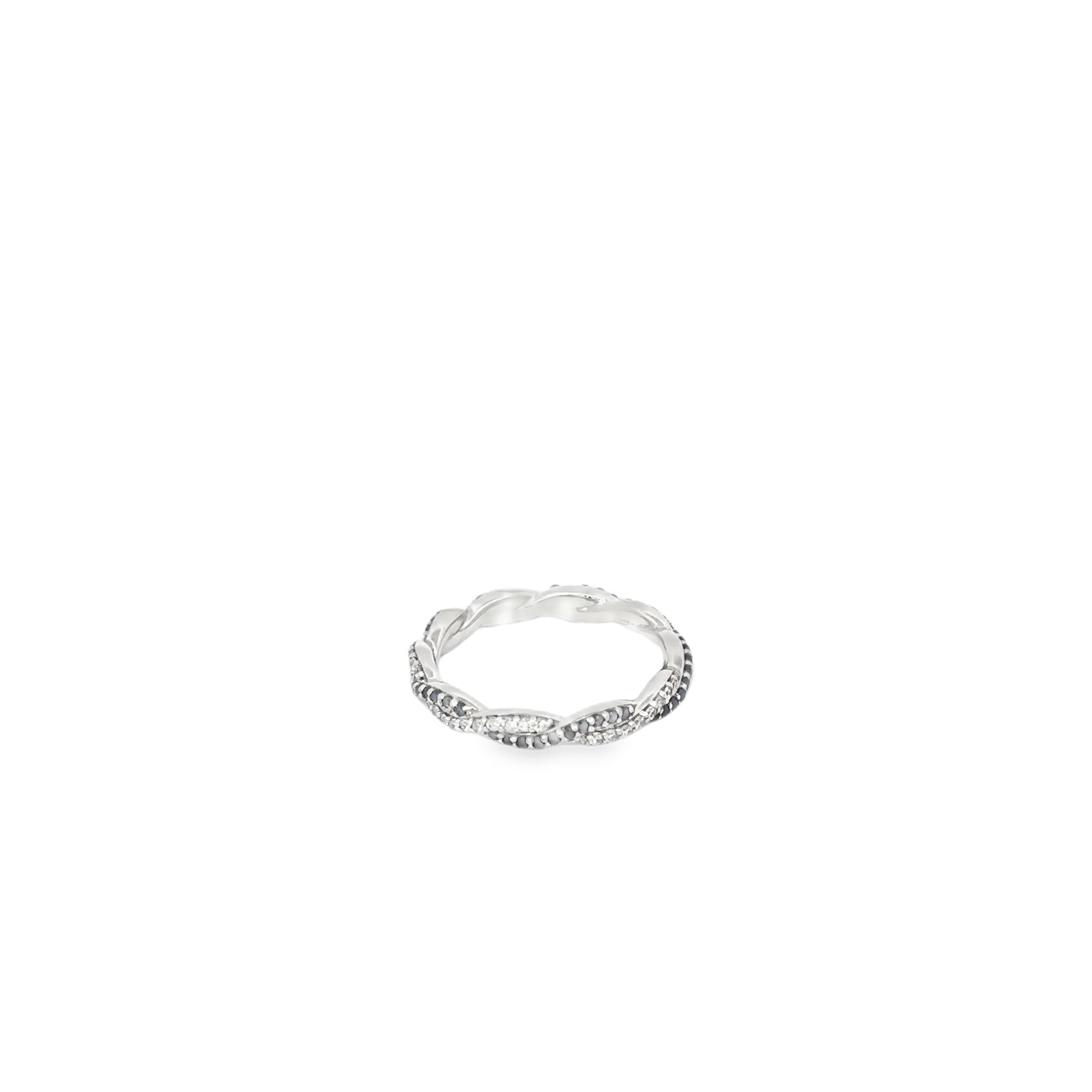 14K White Gold Black and White Diamonds Braided Eternity Band