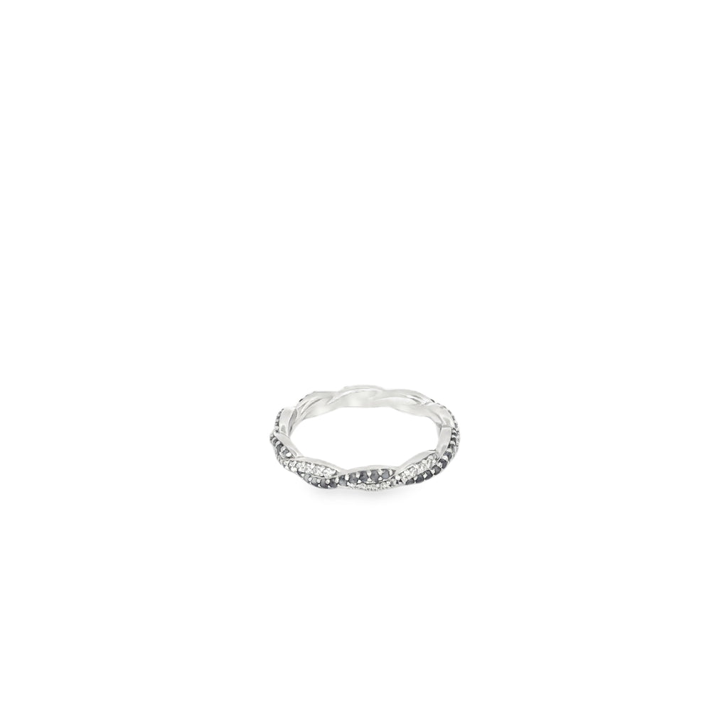 14K White Gold Black and White Diamonds Braided Eternity Band