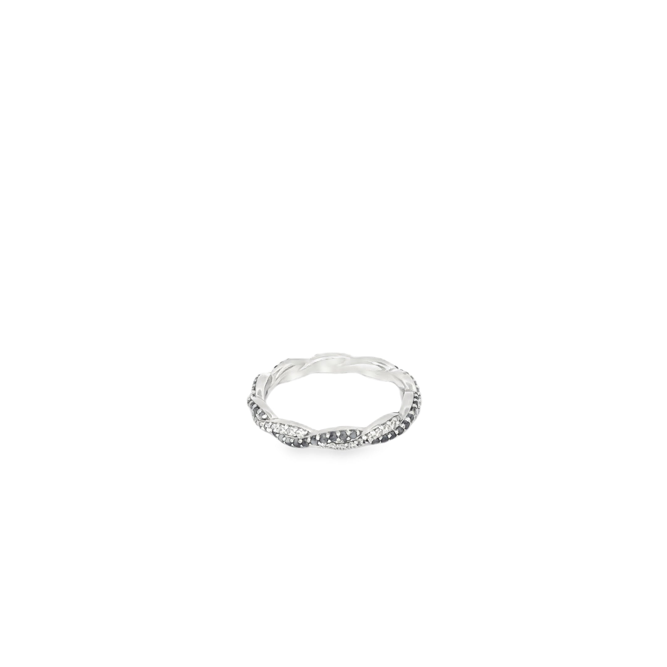 14K White Gold Black and White Diamonds Braided Eternity Band