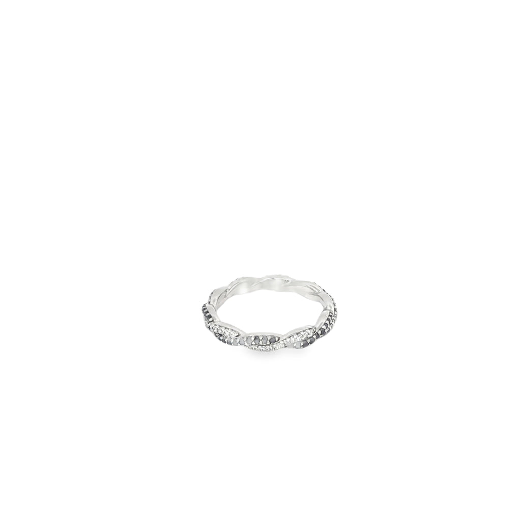 14K White Gold Black and White Diamonds Braided Eternity Band