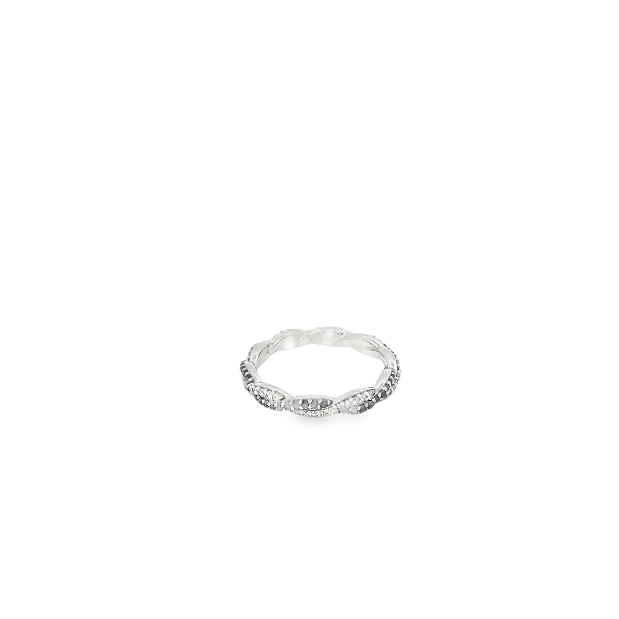 14K White Gold Black and White Diamonds Braided Eternity Band