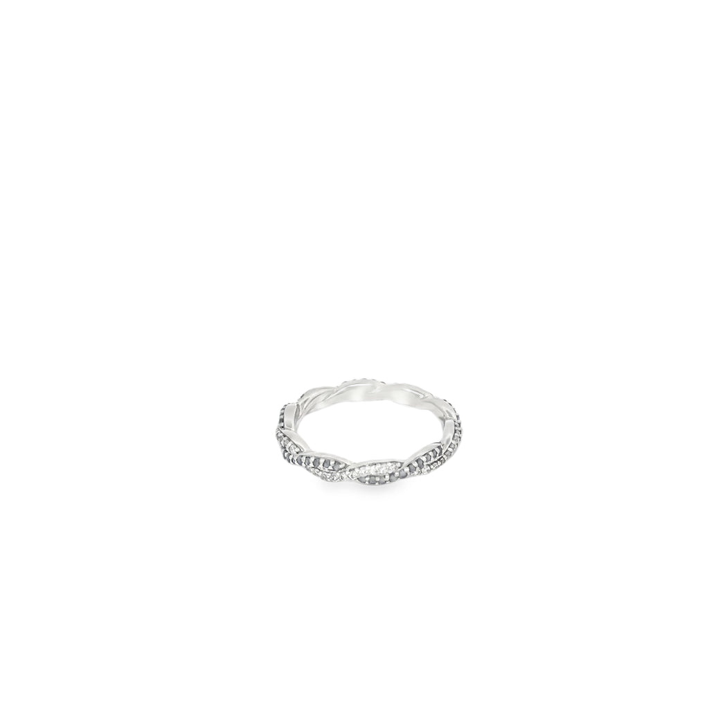 14K White Gold Black and White Diamonds Braided Eternity Band