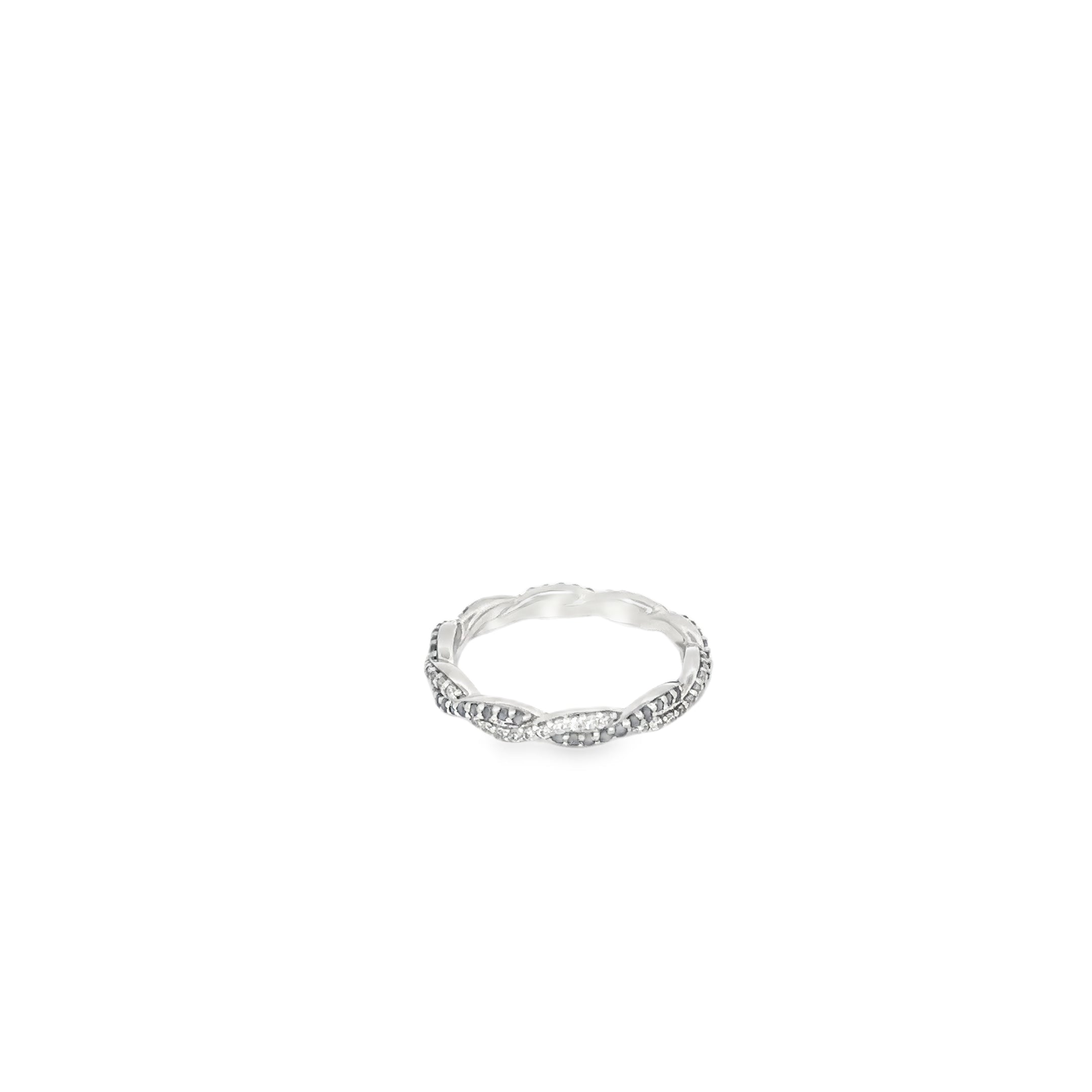 14K White Gold Black and White Diamonds Braided Eternity Band