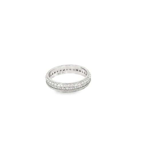 14K White Gold 4.5 mm wide Diamond Eternity Band with a Miligrain Edge