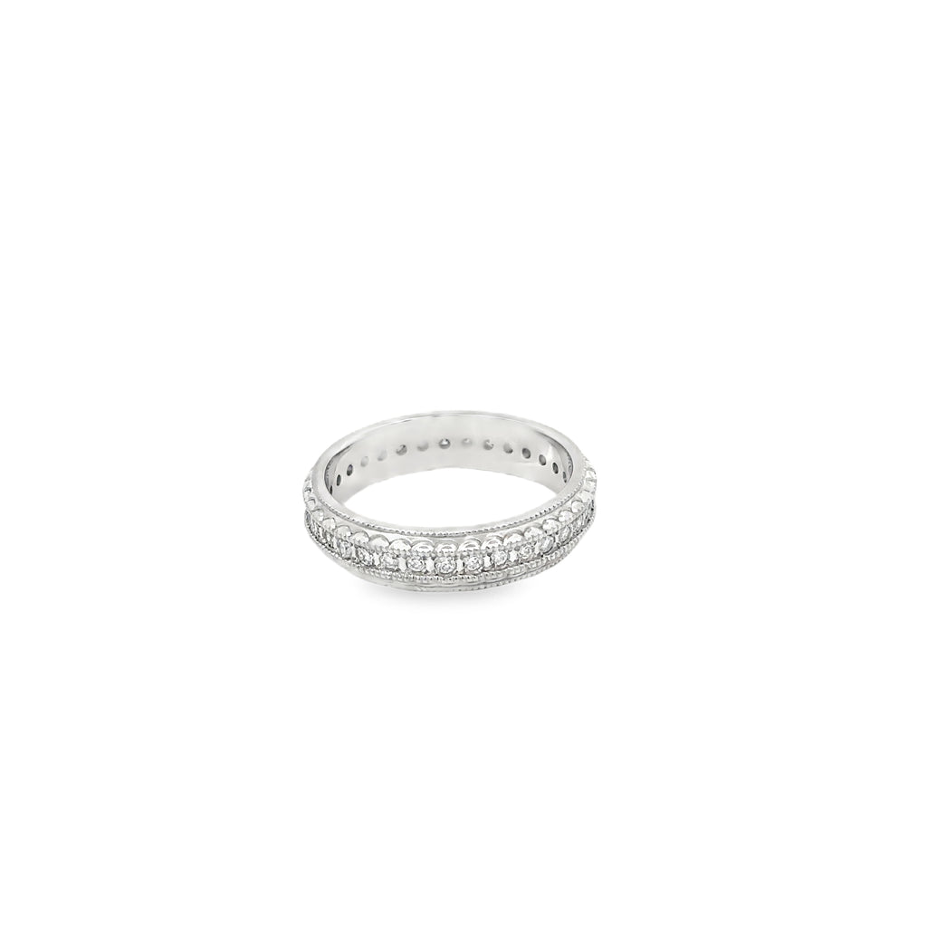 14K White Gold 4.5 mm wide Diamond Eternity Band with a Miligrain Edge