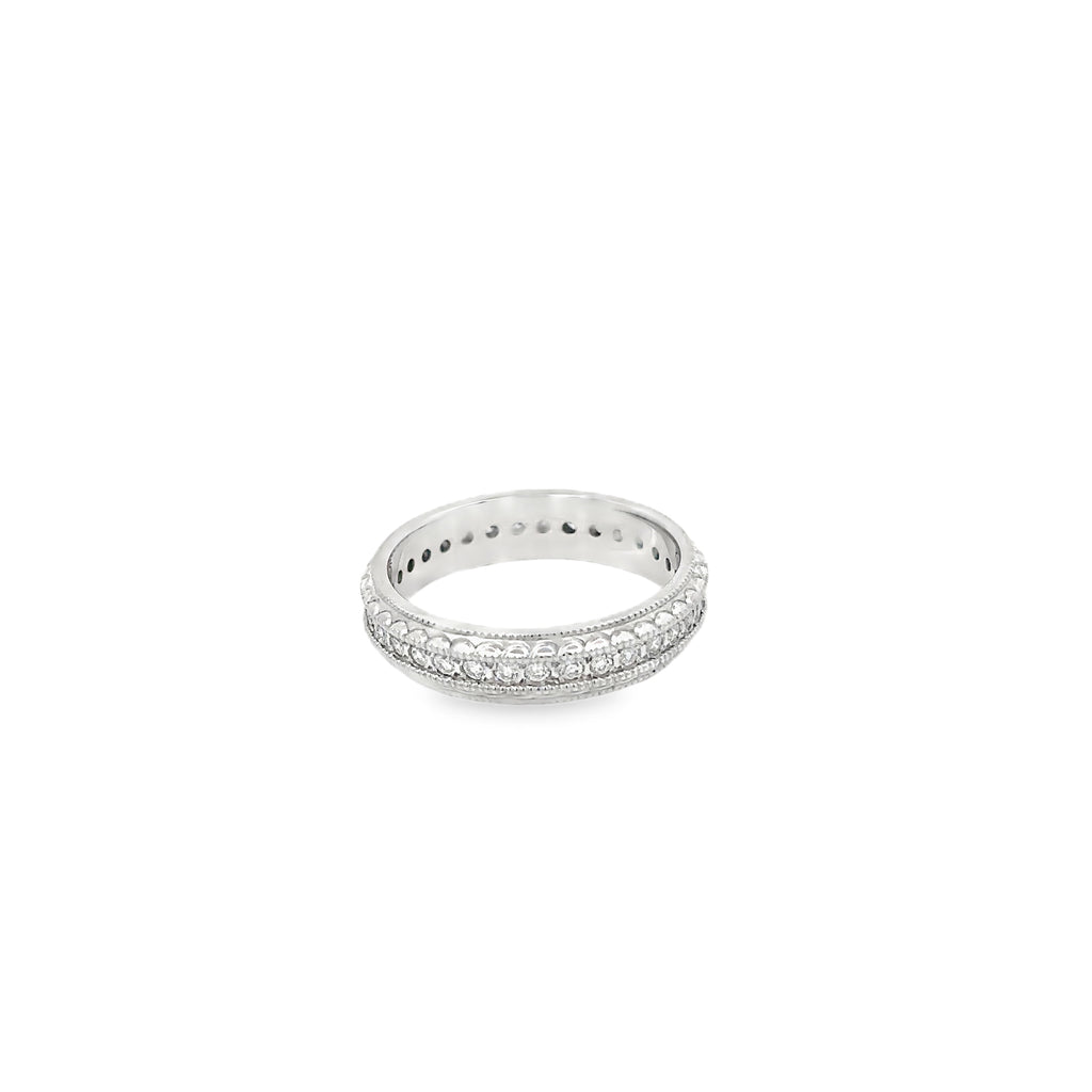 14K White Gold 4.5 mm wide Diamond Eternity Band with a Miligrain Edge