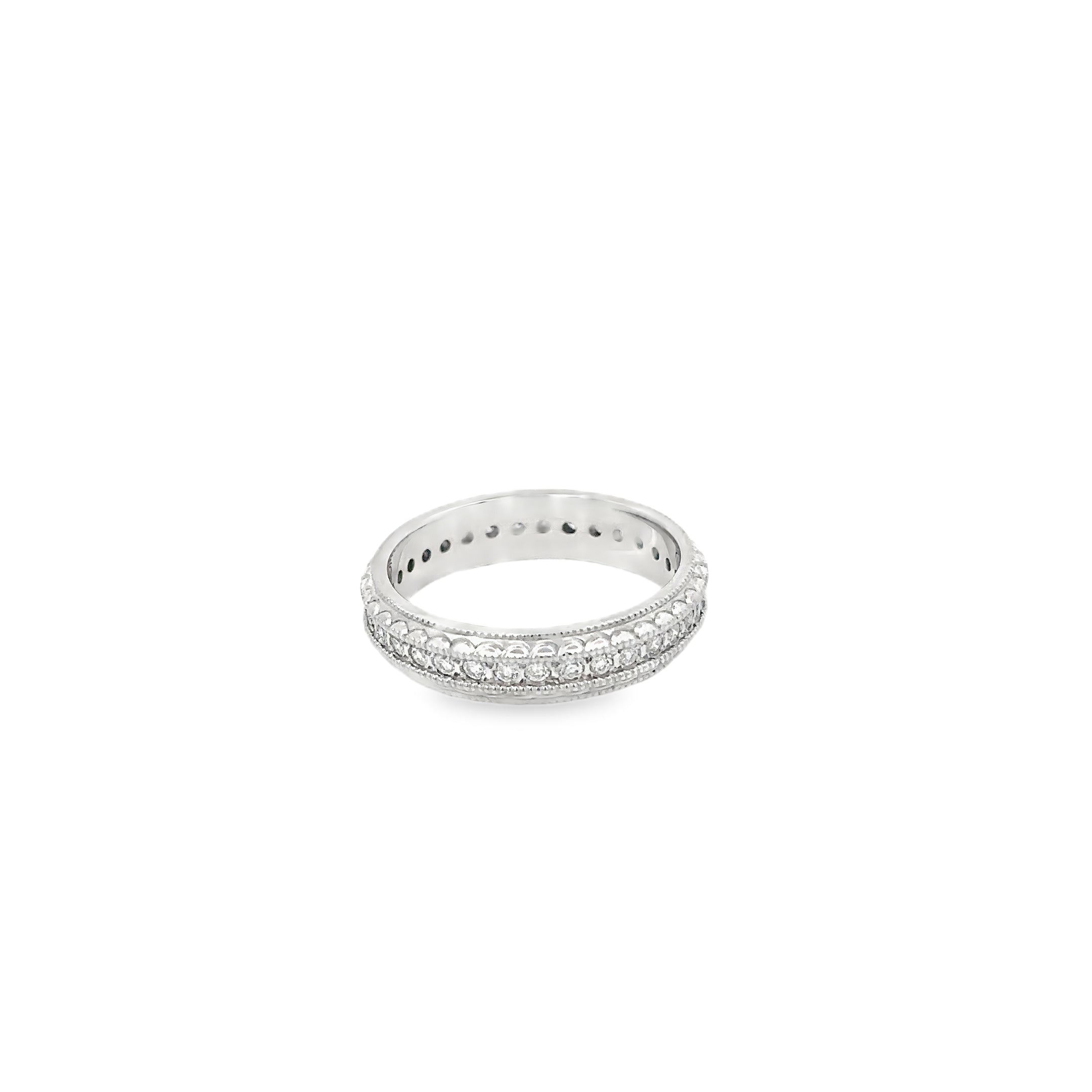 14K White Gold 4.5 mm wide Diamond Eternity Band with a Miligrain Edge