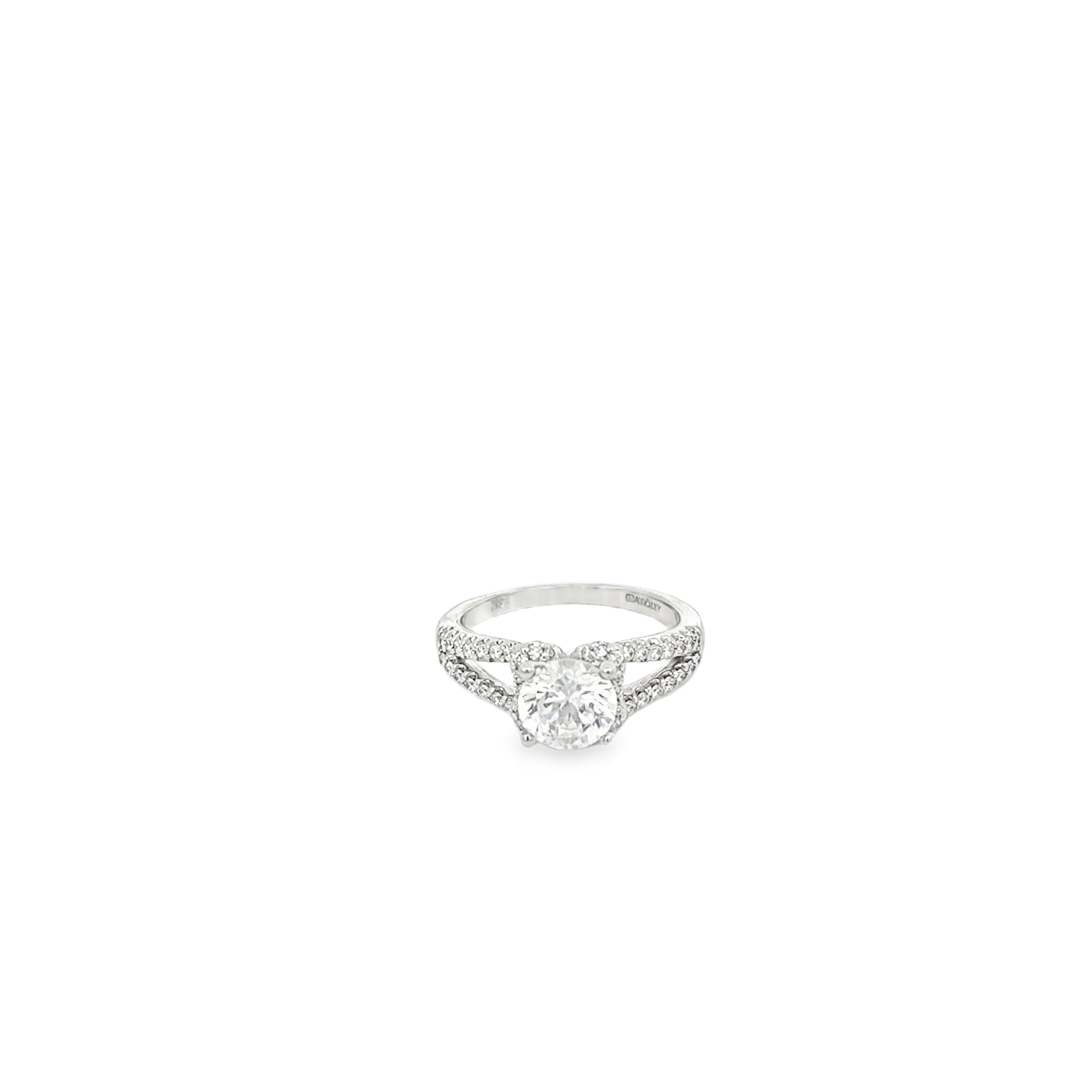 14K White Gold Engagement Ring with Split Diamond Band