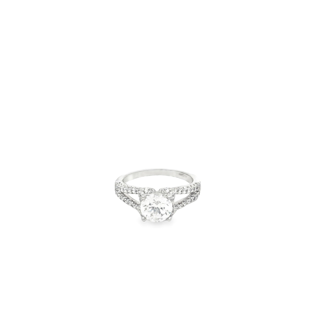 14K White Gold Engagement Ring with Split Diamond Band